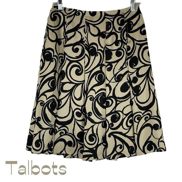 Talbots Black And Cream 100% Silk Pleated Party Event Skirt NWOT Size 4 - Picture 1 of 11